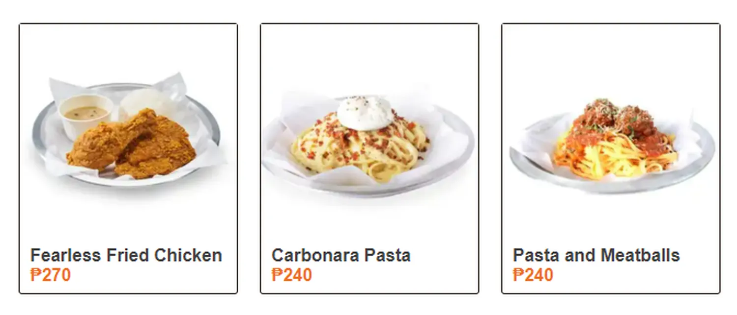 army navy menu philippnie chicken and pasta