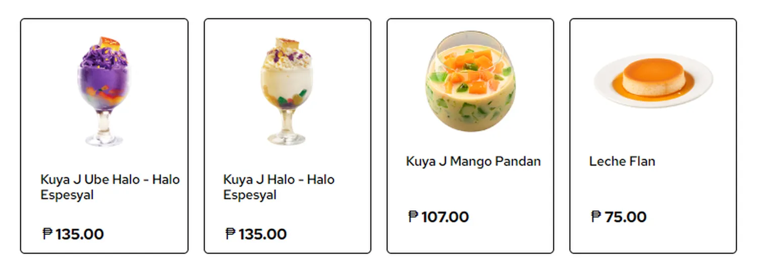 kuya j menu philippine desserts