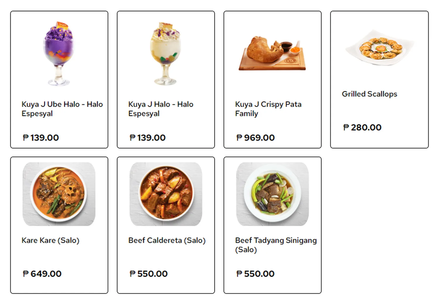 kuya j menu philippine favorites