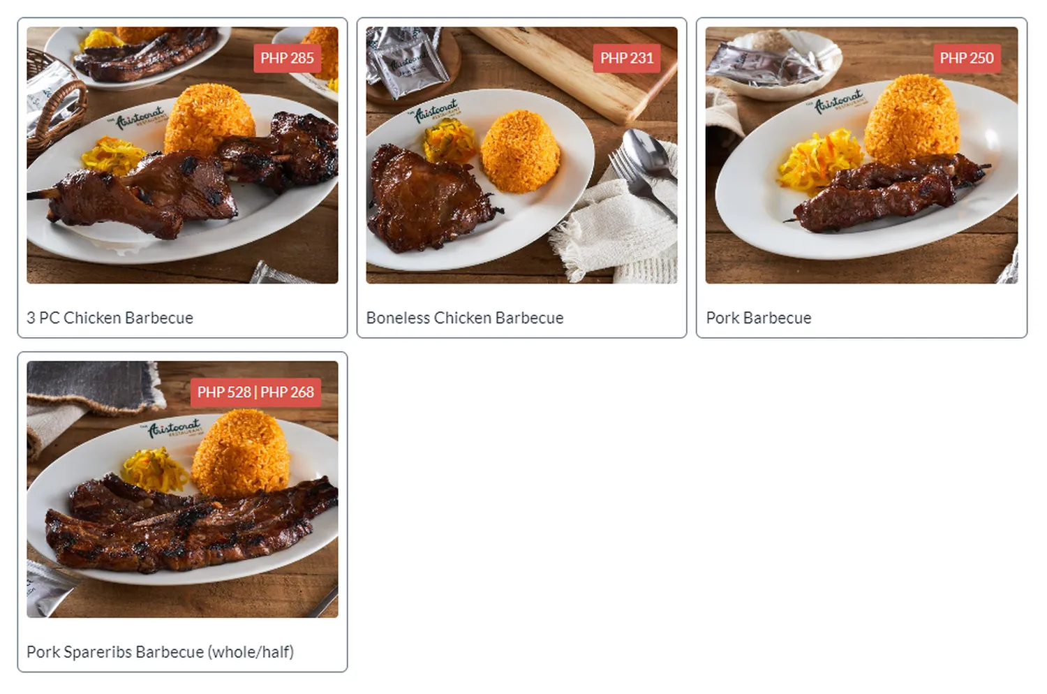 aristocrat menu philippine barbecue classics