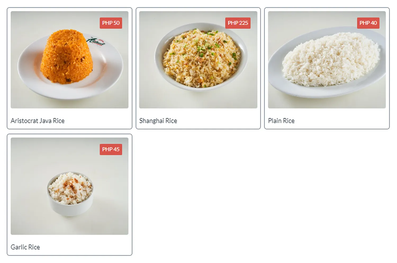 aristocrat menu philippine rice