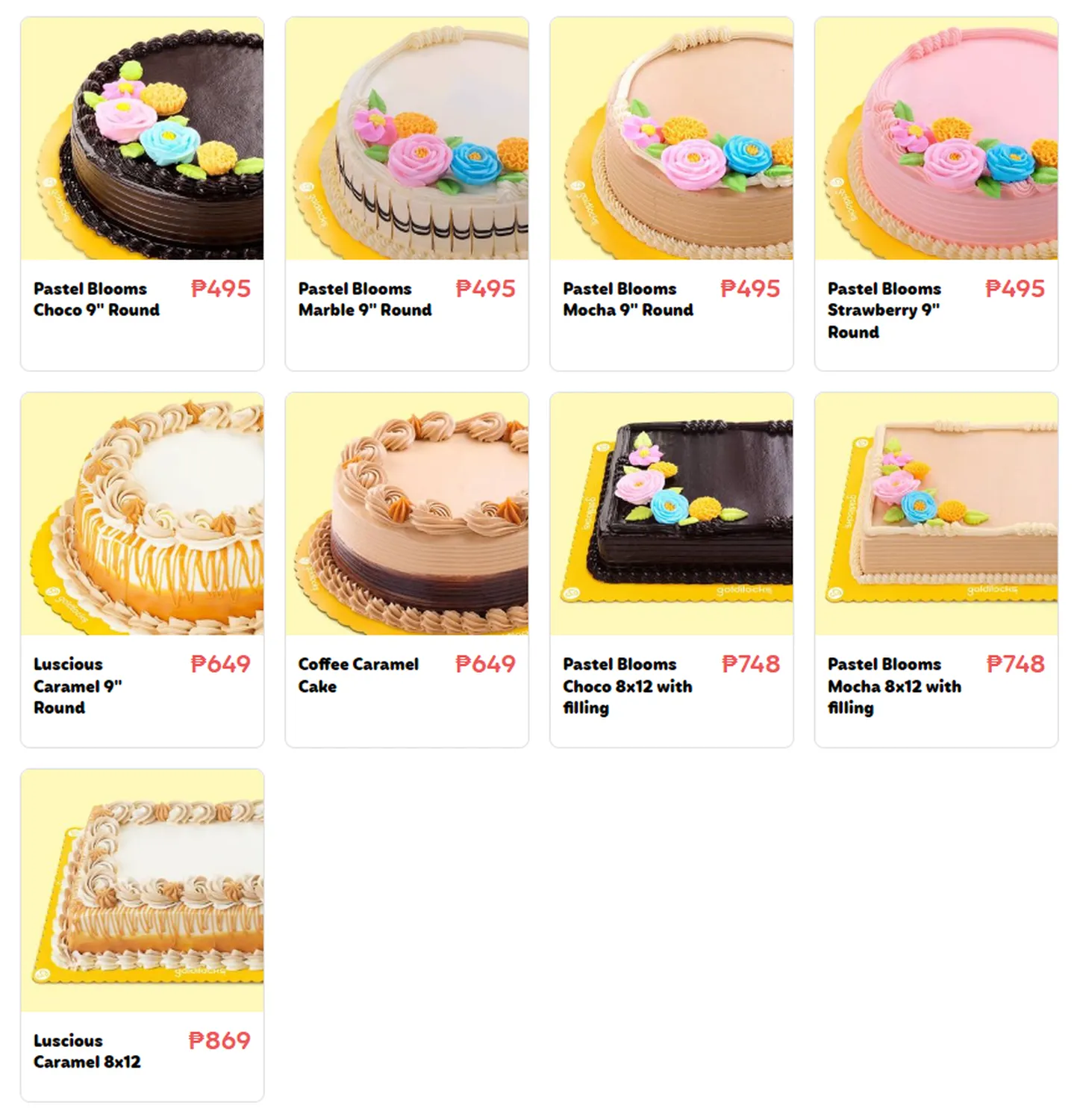 goldilocks menu philippine greeting cakes