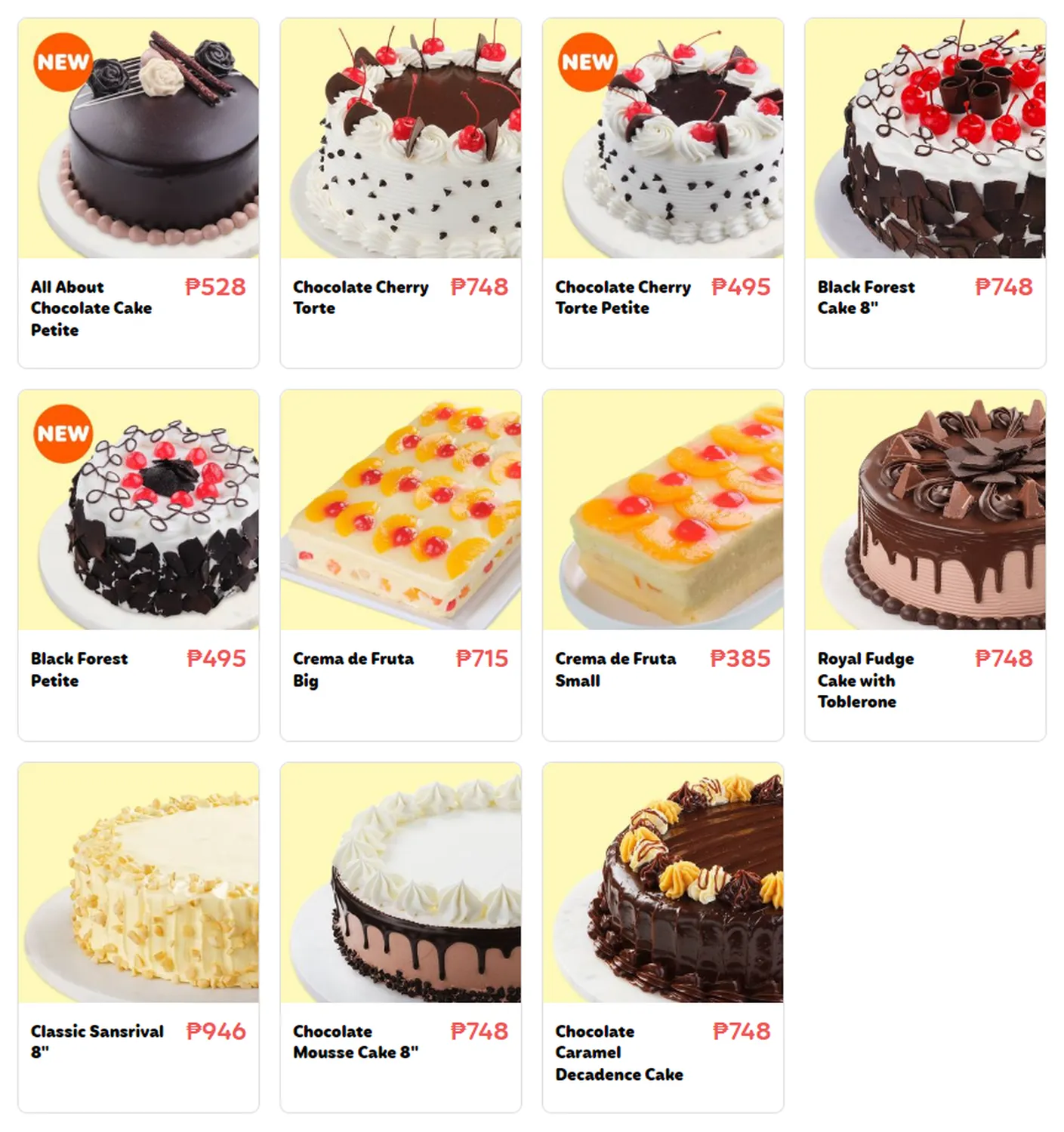 goldilocks menu philippine premium cakes