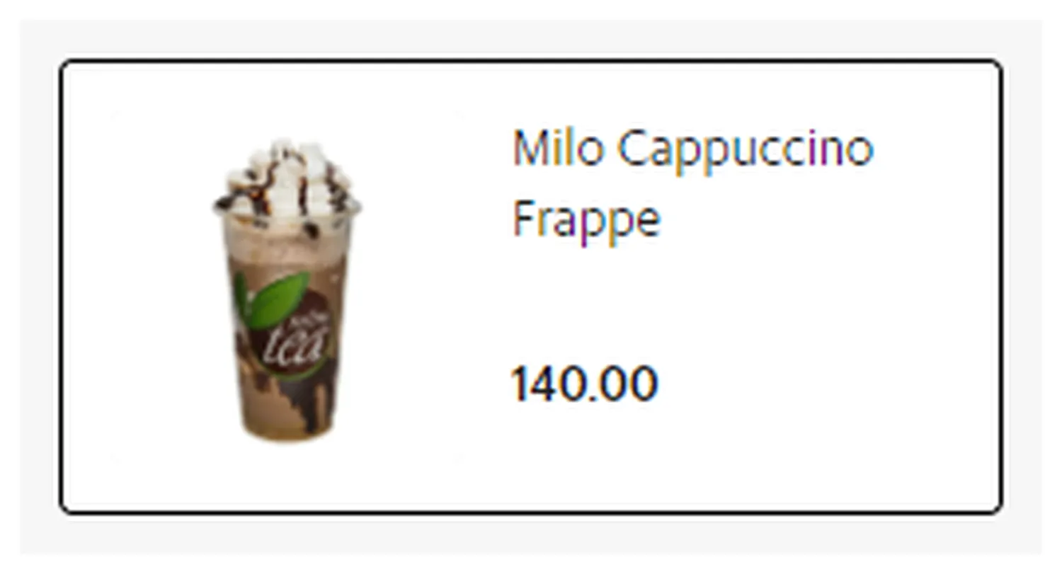 infinitea menu philippine milo cappuccino frappe