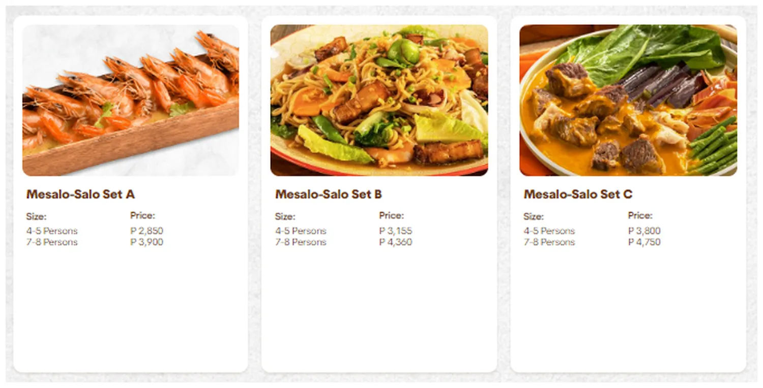 mesa menu philippine mesalo salo set