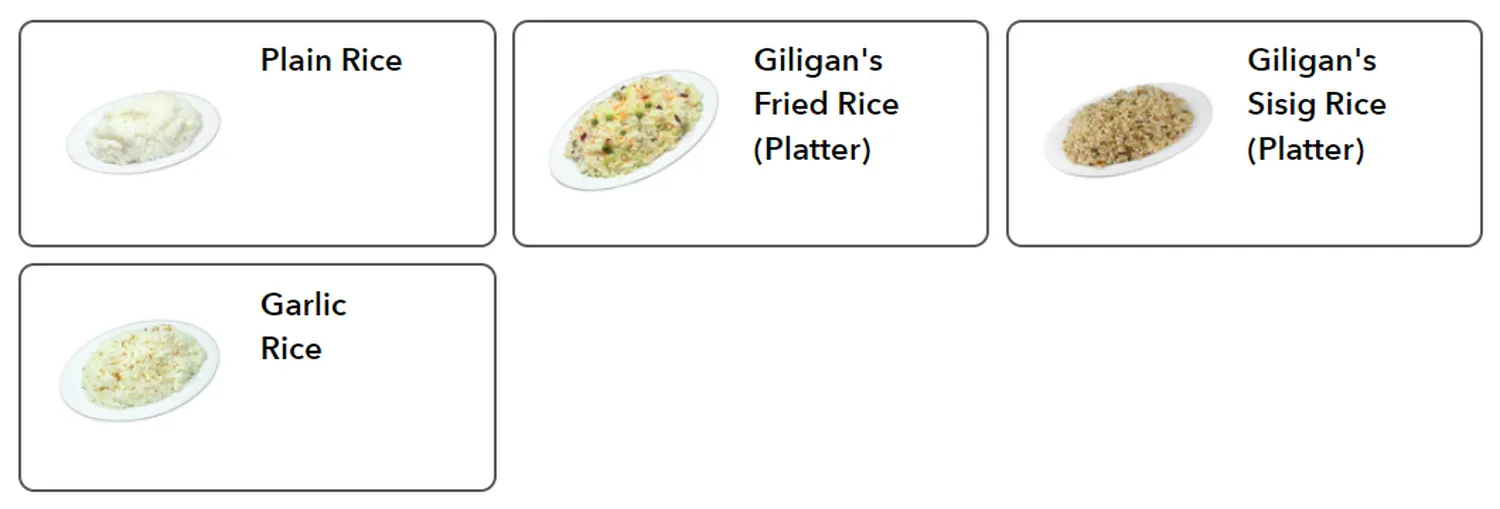 giligans menu philippine rice