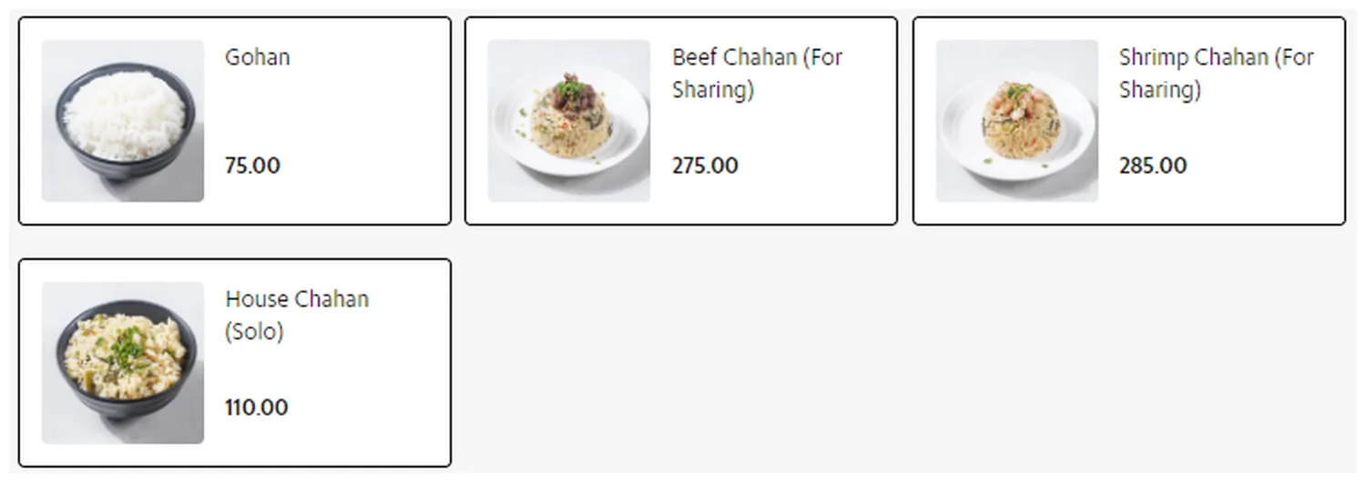 ooma menu philippine chahan and gohan