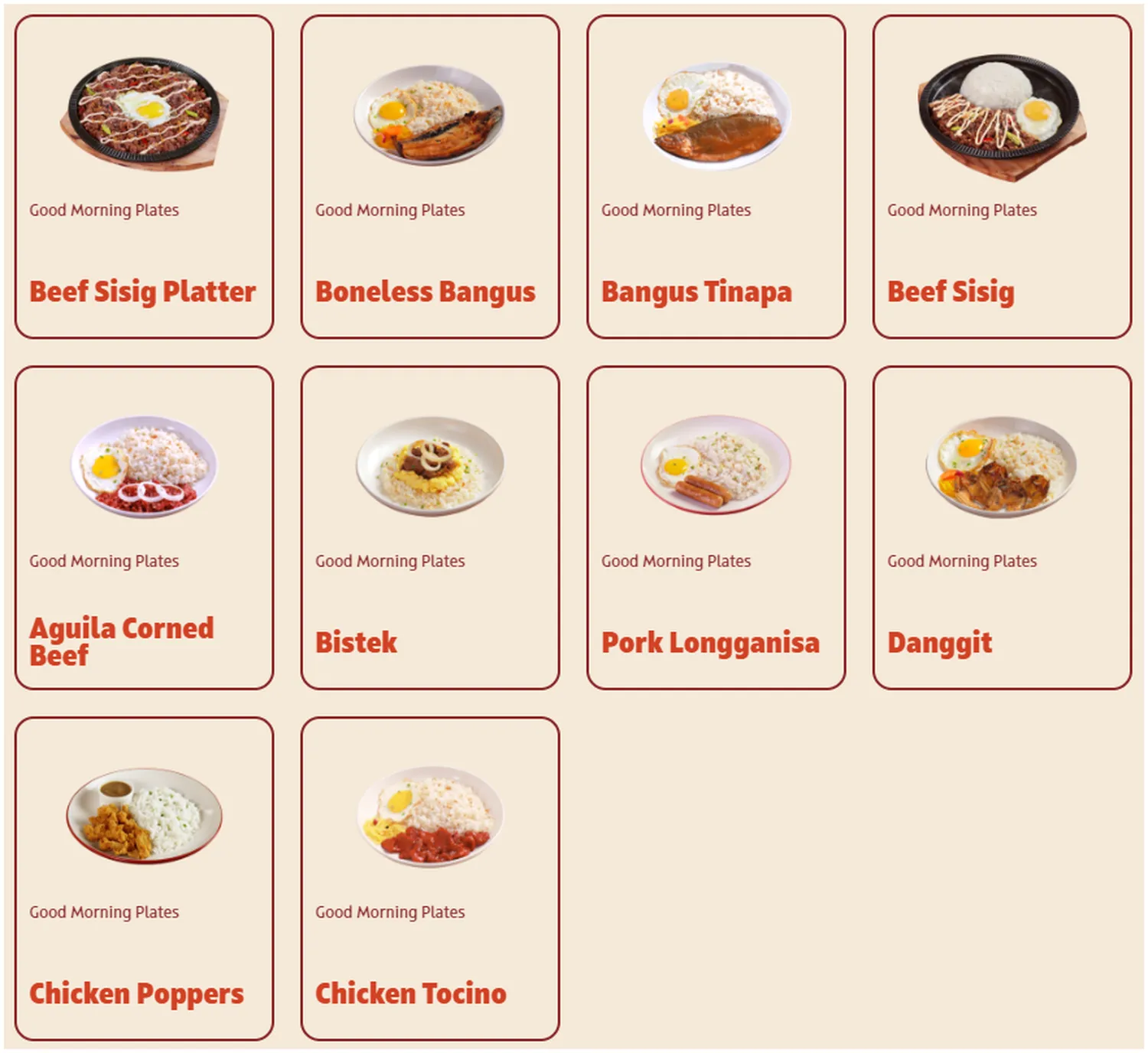tapa king menu philippine good morning plates